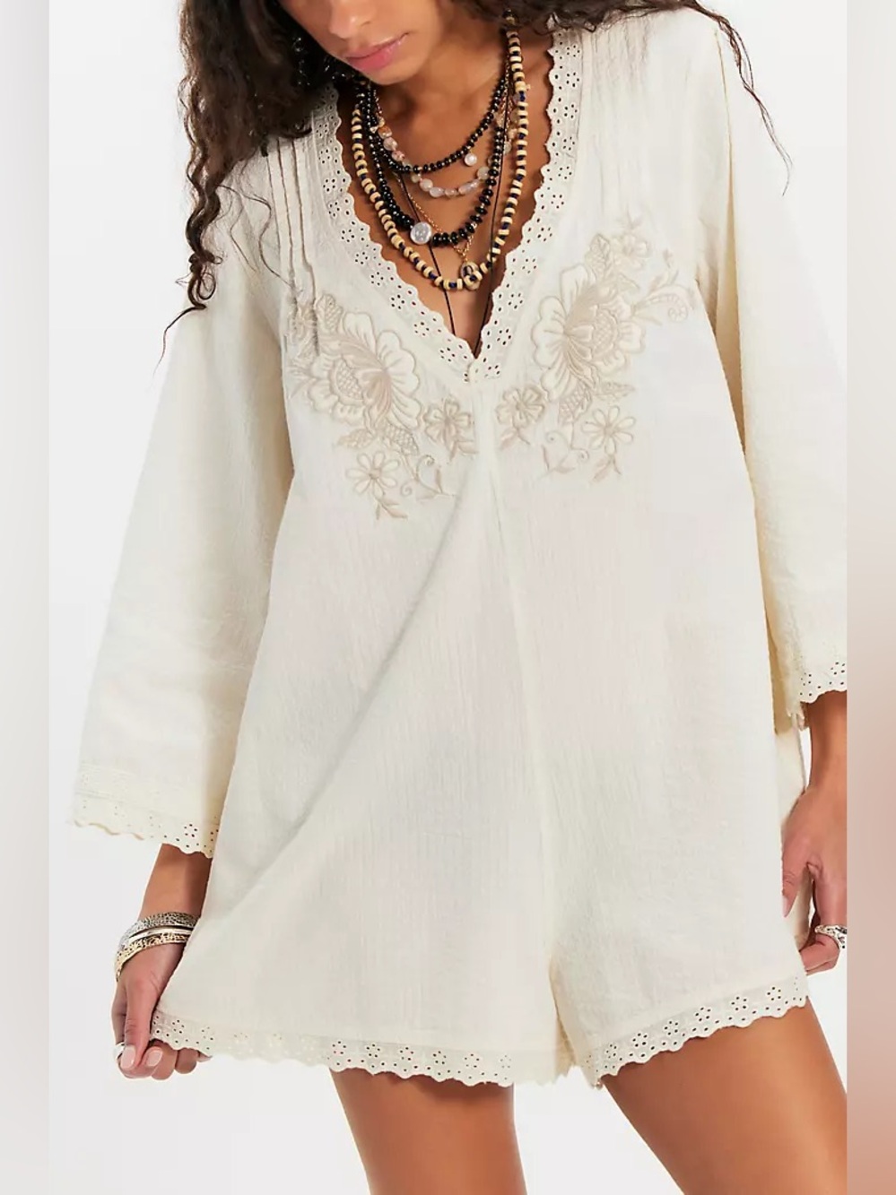 Free people Cawley Embroidered Romper whisper white